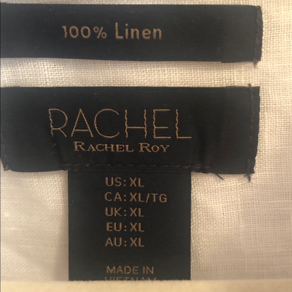 Rachel Roy 100% Linen Button Up Shirt White Short Sleeve Breathable Sz XL EUC - Picture 2 of 5